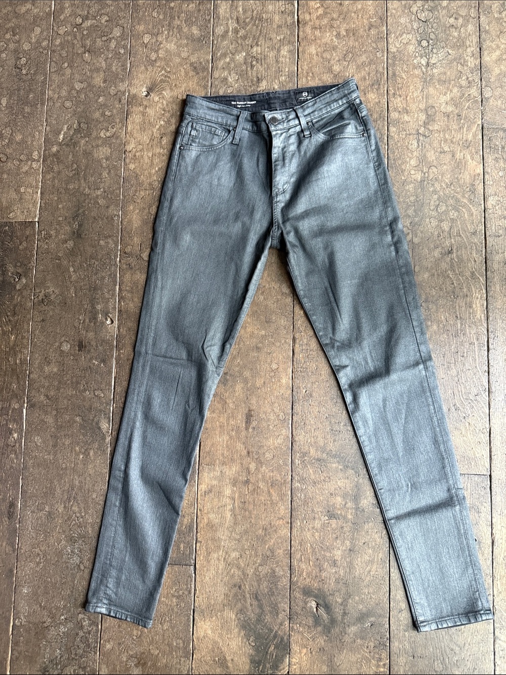 AG “The Farrah Skinny” Coated Skinny Jeans in Charcoal